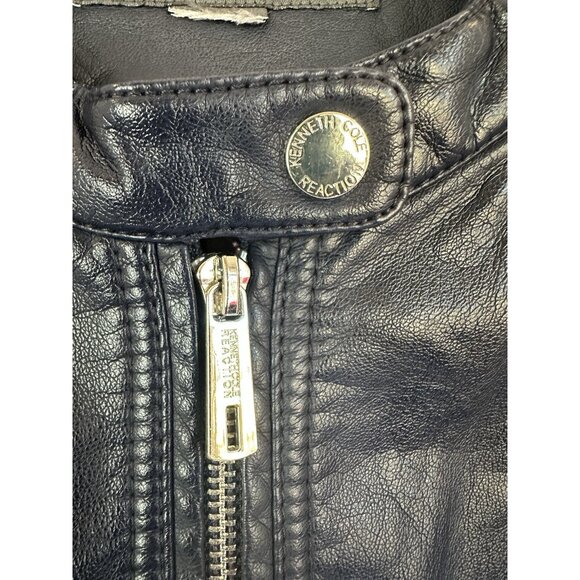 Kenneth Cole Reaction Navy Faux Leather Moto Jacket XL Stretch Designer - Picture 4 of 16
